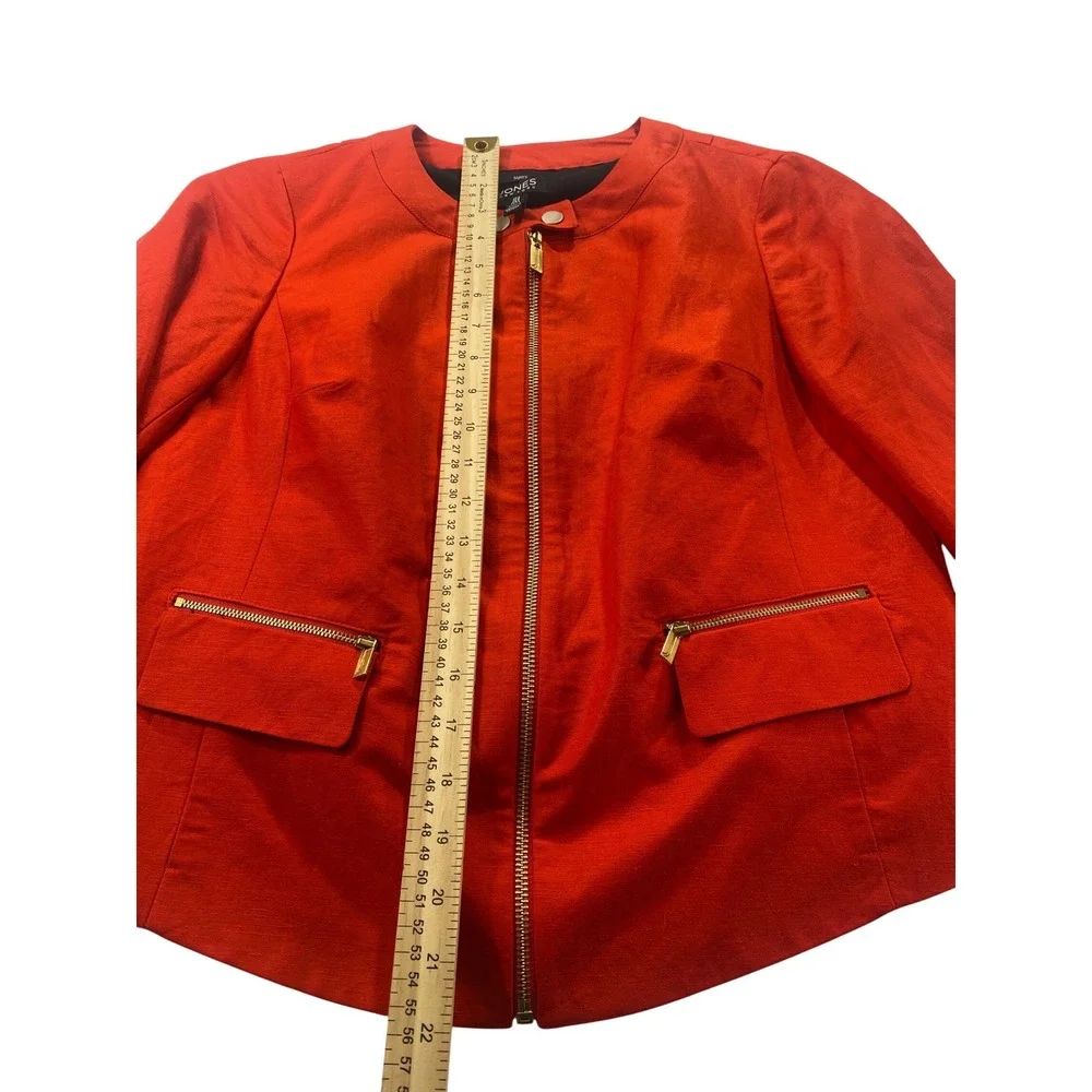 Jones‎ New York Suits Red Linen Blend Collarless Zip Front Jacket Womens 4